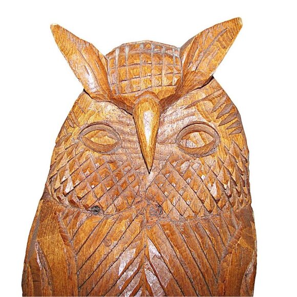 Vintage Handcrafted Wooden Sculpture Statue Art Home Decor Owl Figurine 12" Tall - Picture 2 of 11